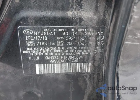 2019 Hyundai Elantra Se z USA, uszkodzony, nr VIN KMHD74LF1KU843894